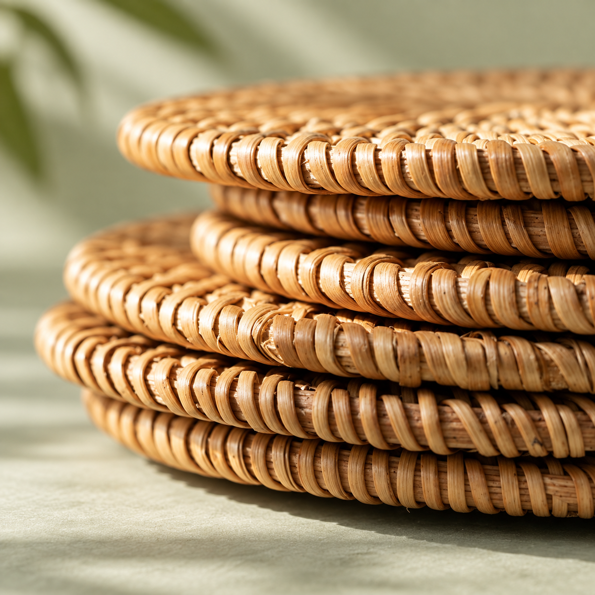 Untersetzer-Set aus geflochtenem Rattan