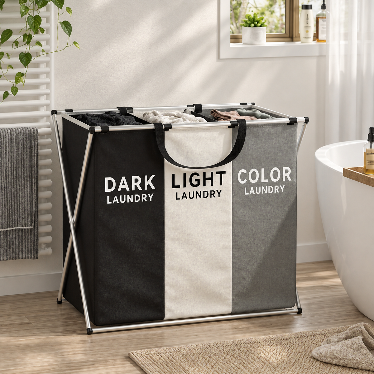 3-Section Foldable Laundry Hamper