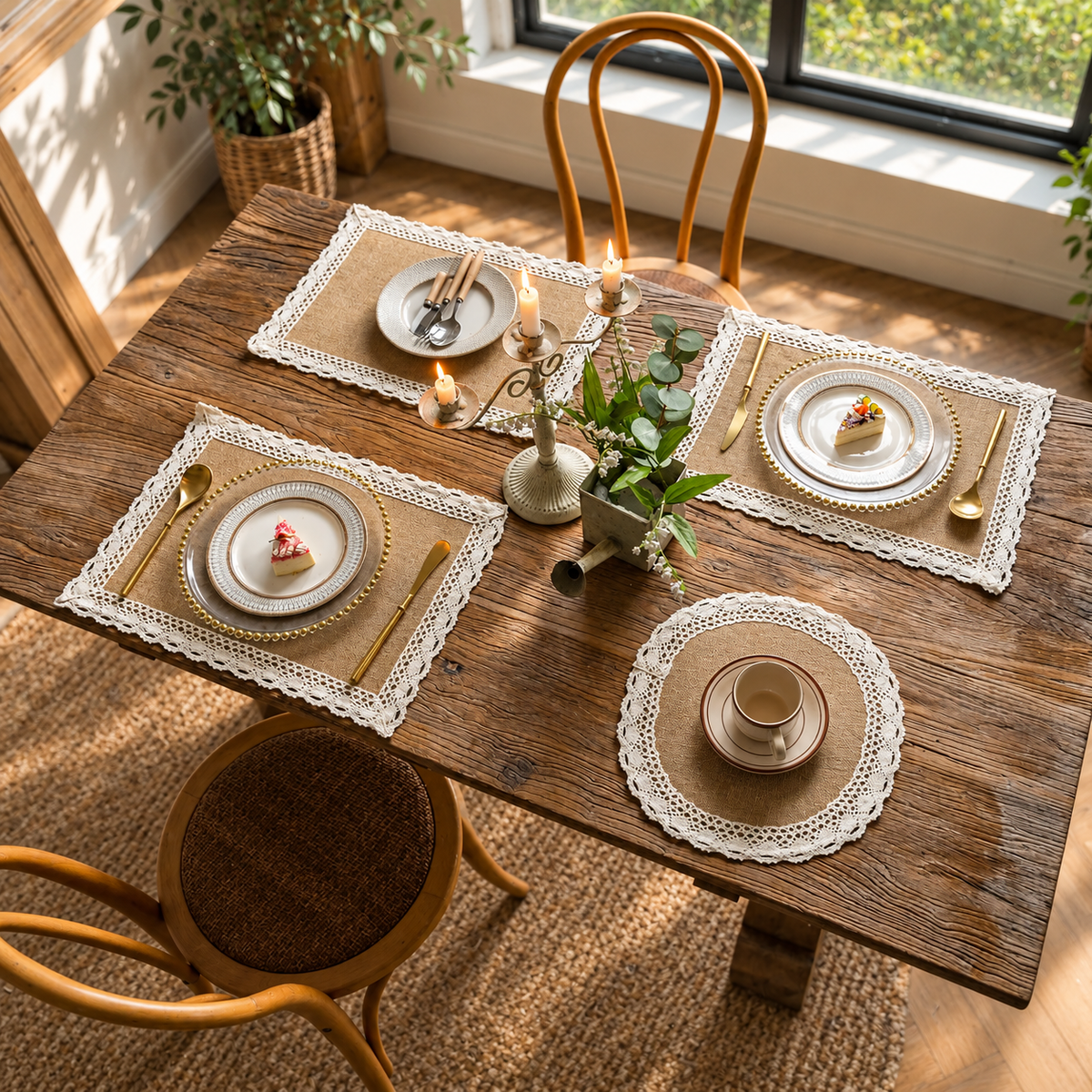 Geflochtene Jute-Platzsets Set