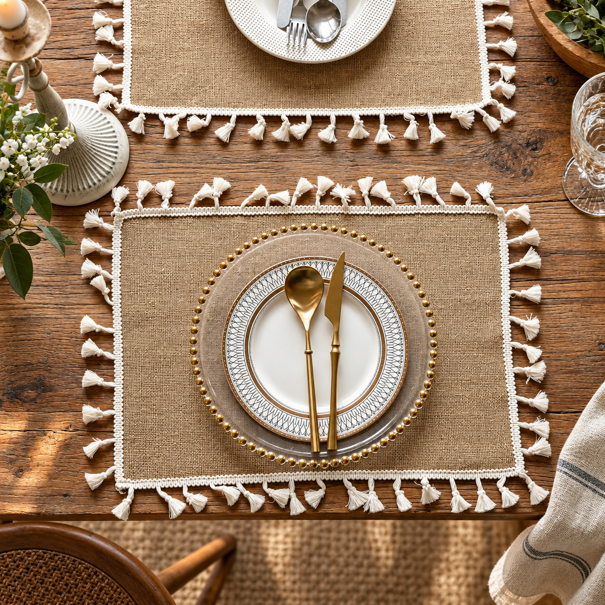 Geflochtene Jute-Platzsets Set