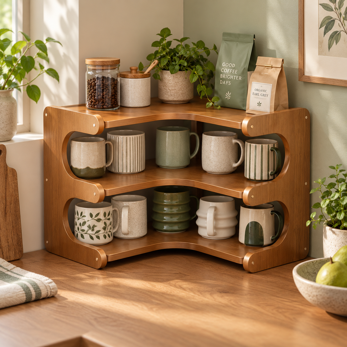 Natural Bamboo Corner Shelf Organizer