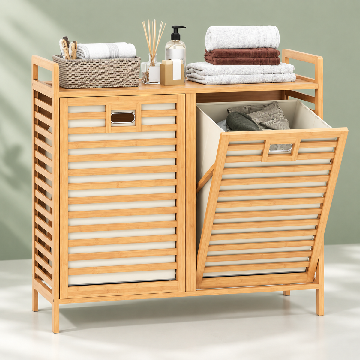 Bamboo Tilt-Out Laundry Hamper Cabinet