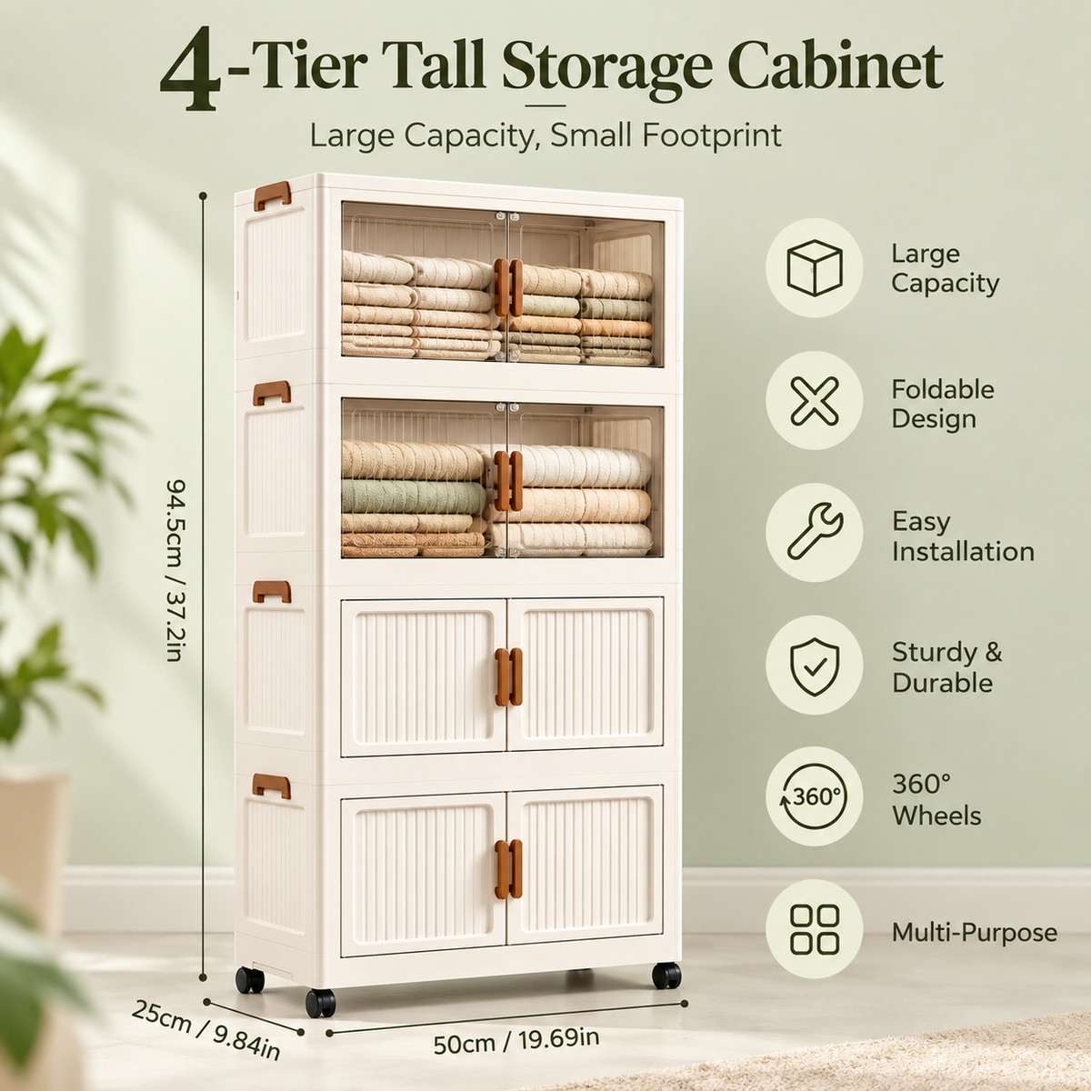 Foldable Rolling Clothes Storage Cabinet