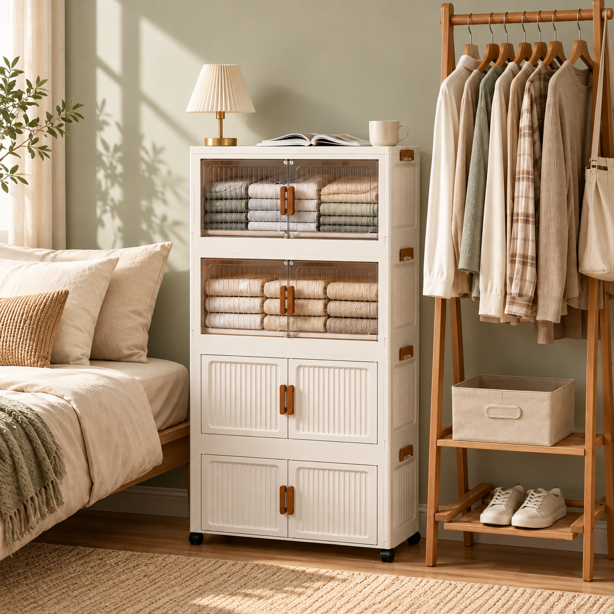 Foldable Rolling Clothes Storage Cabinet