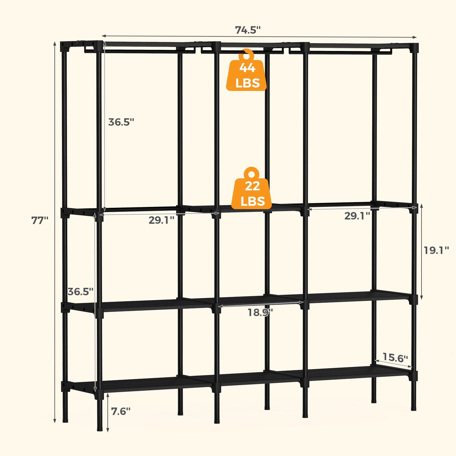 Portable 3-Row Wardrobe Closet