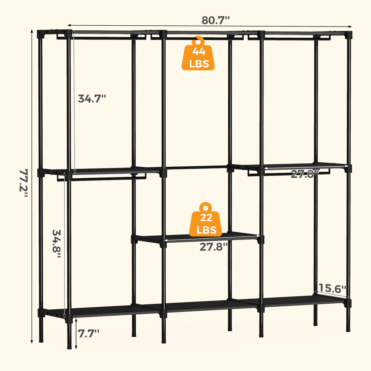 Portable 3-Row Wardrobe Closet