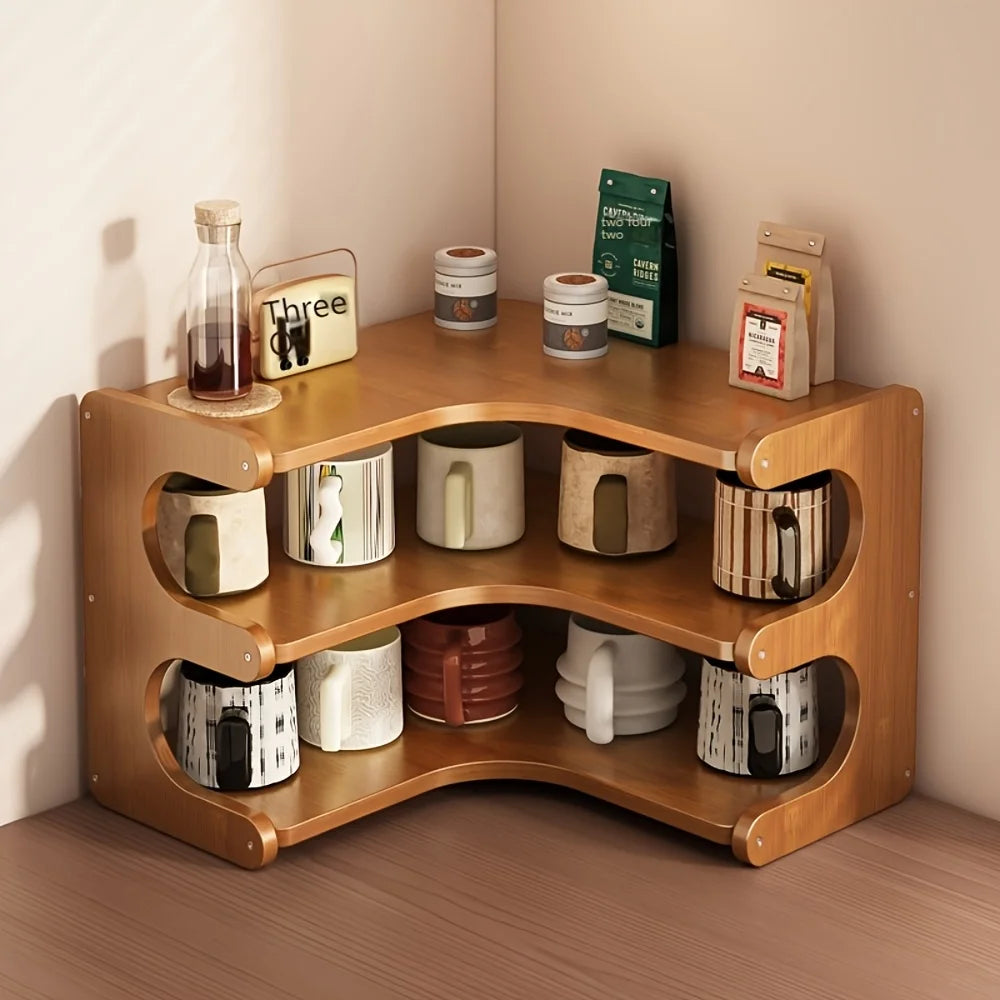 Natural Bamboo Corner Shelf Organizer