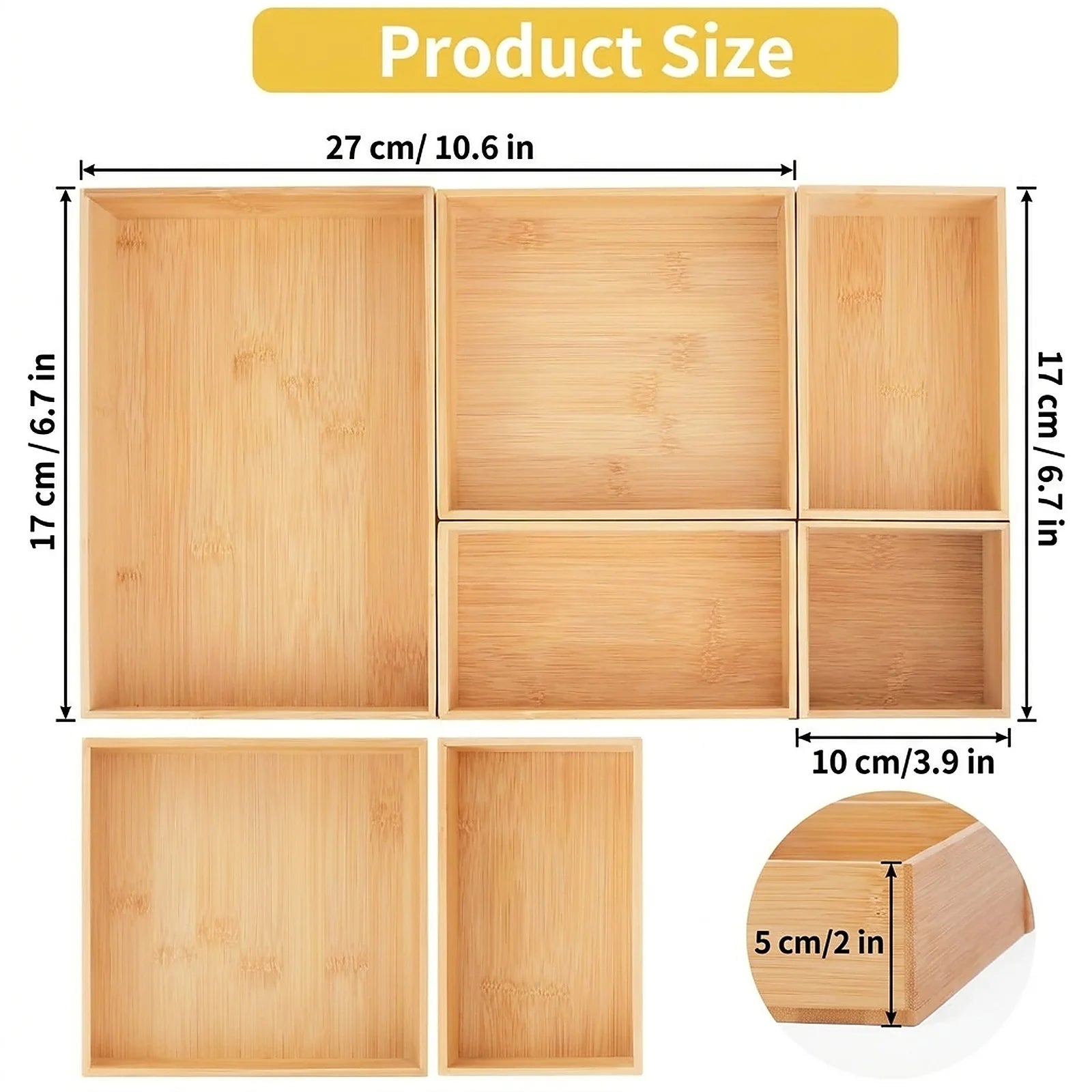 Bamboo Multi-Tray Drawer Organizer