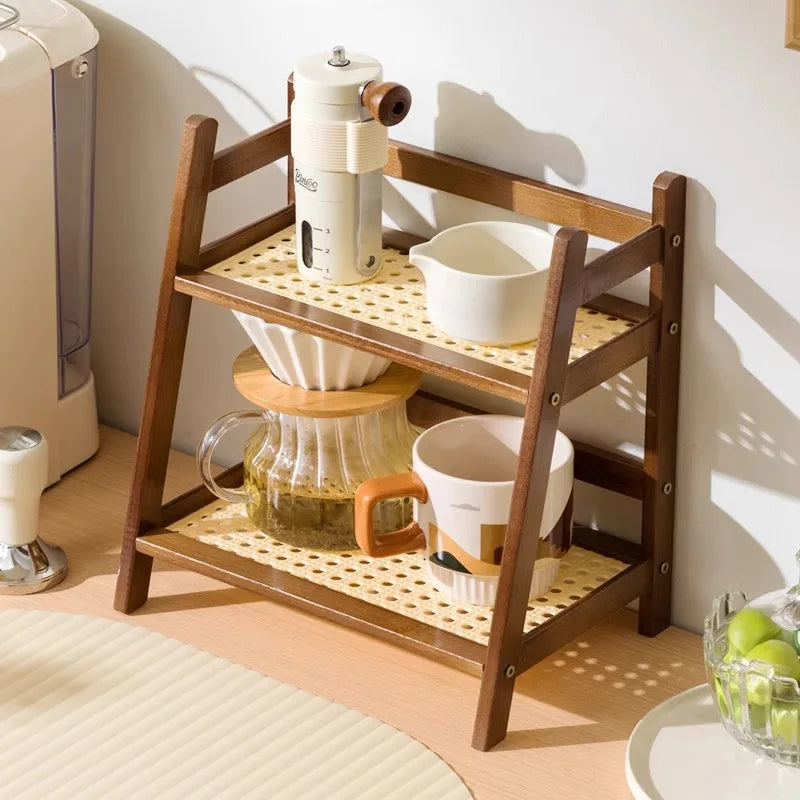 Bamboo Coffee Cup Storage Shelf