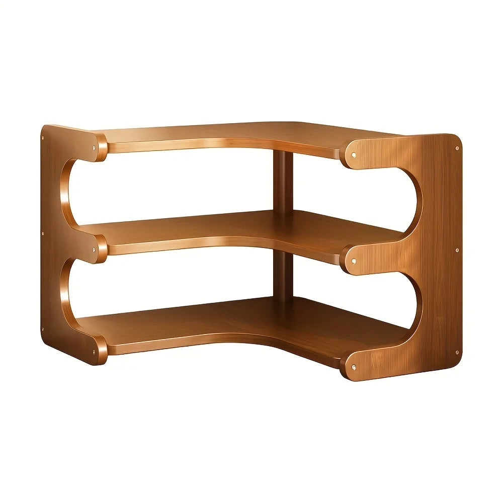 Natural Bamboo Corner Shelf Organizer