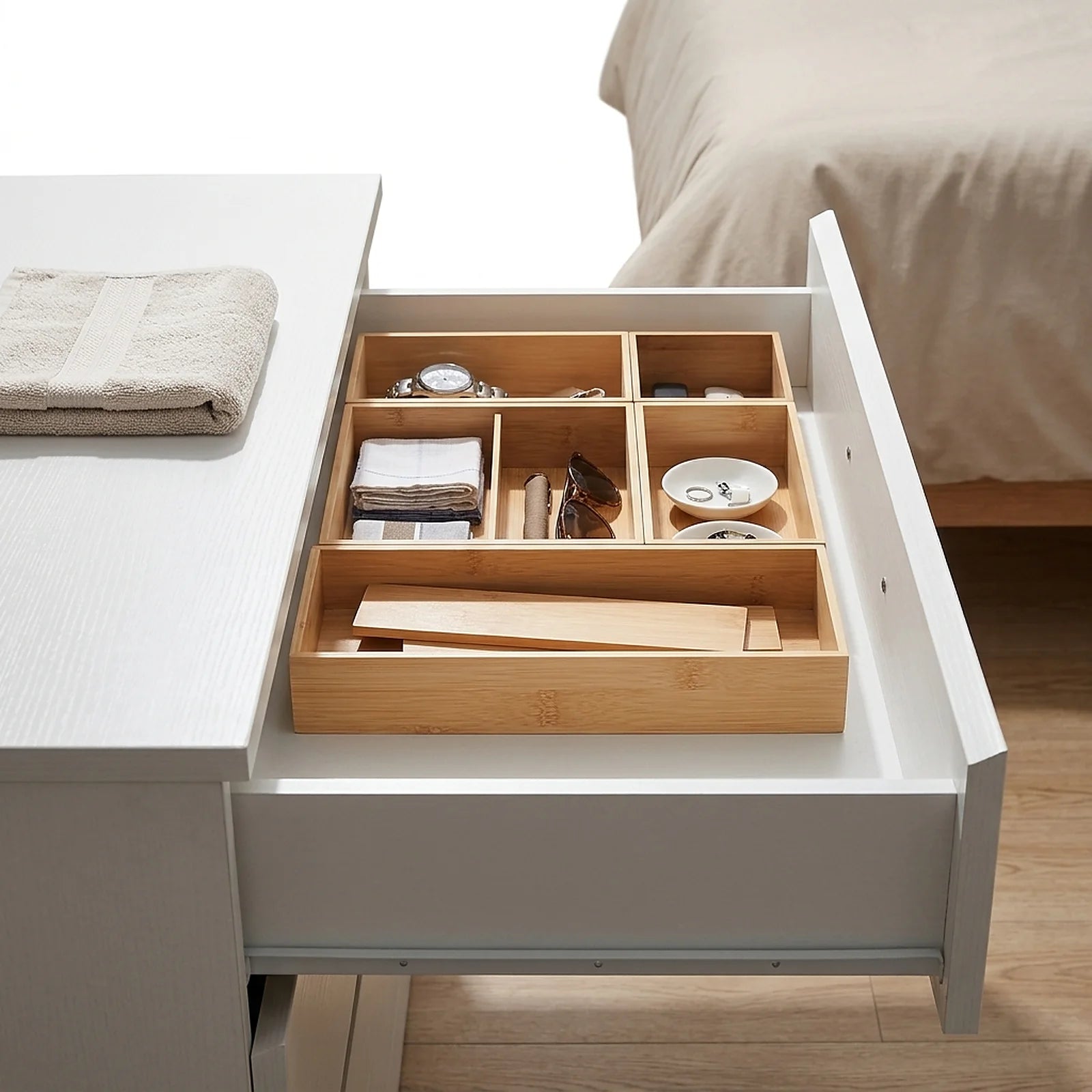 Bamboo Multi-Tray Drawer Organizer