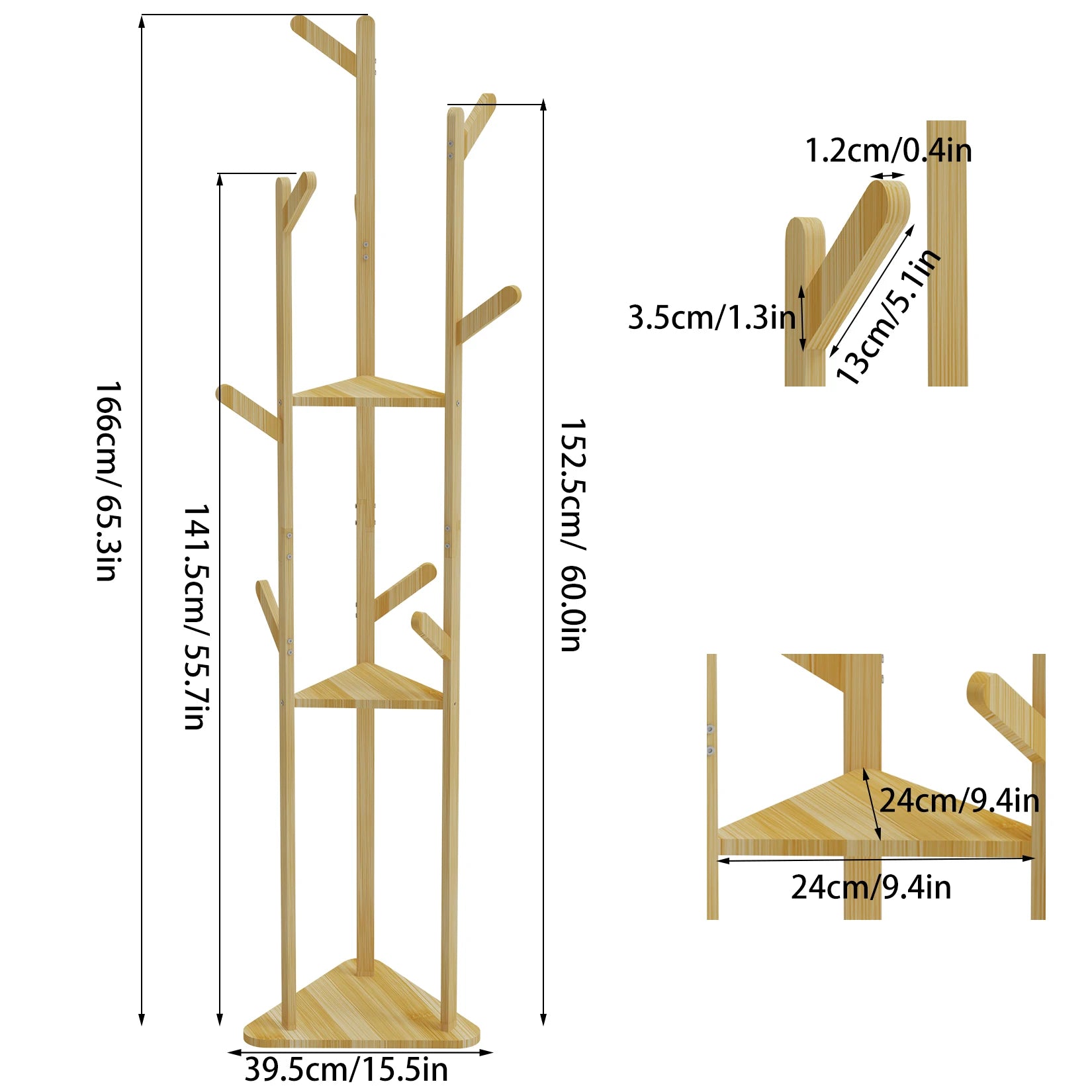 Bamboo Corner Tree Coat Rack Stand