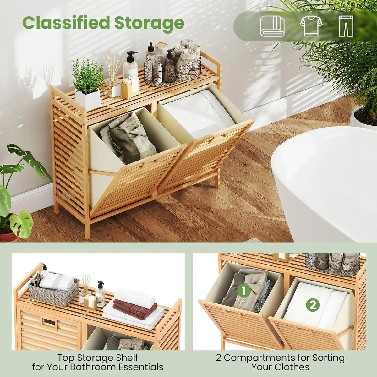 Bamboo Tilt-Out Laundry Hamper Cabinet