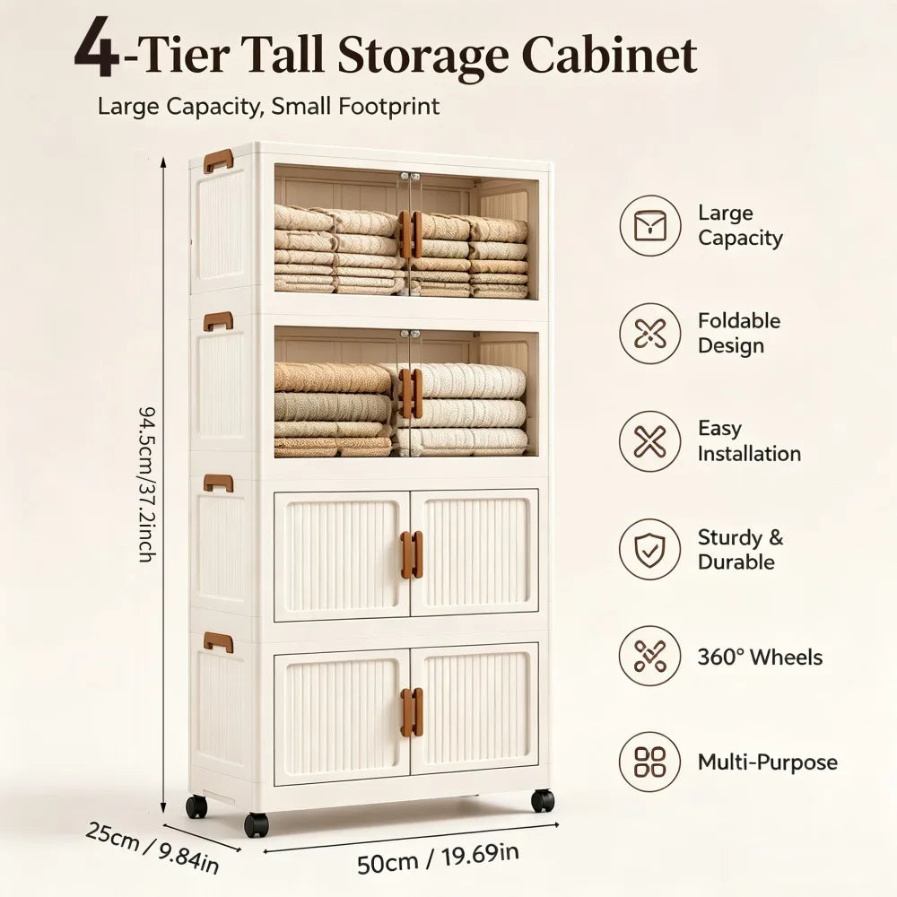 Foldable Rolling Clothes Storage Cabinet