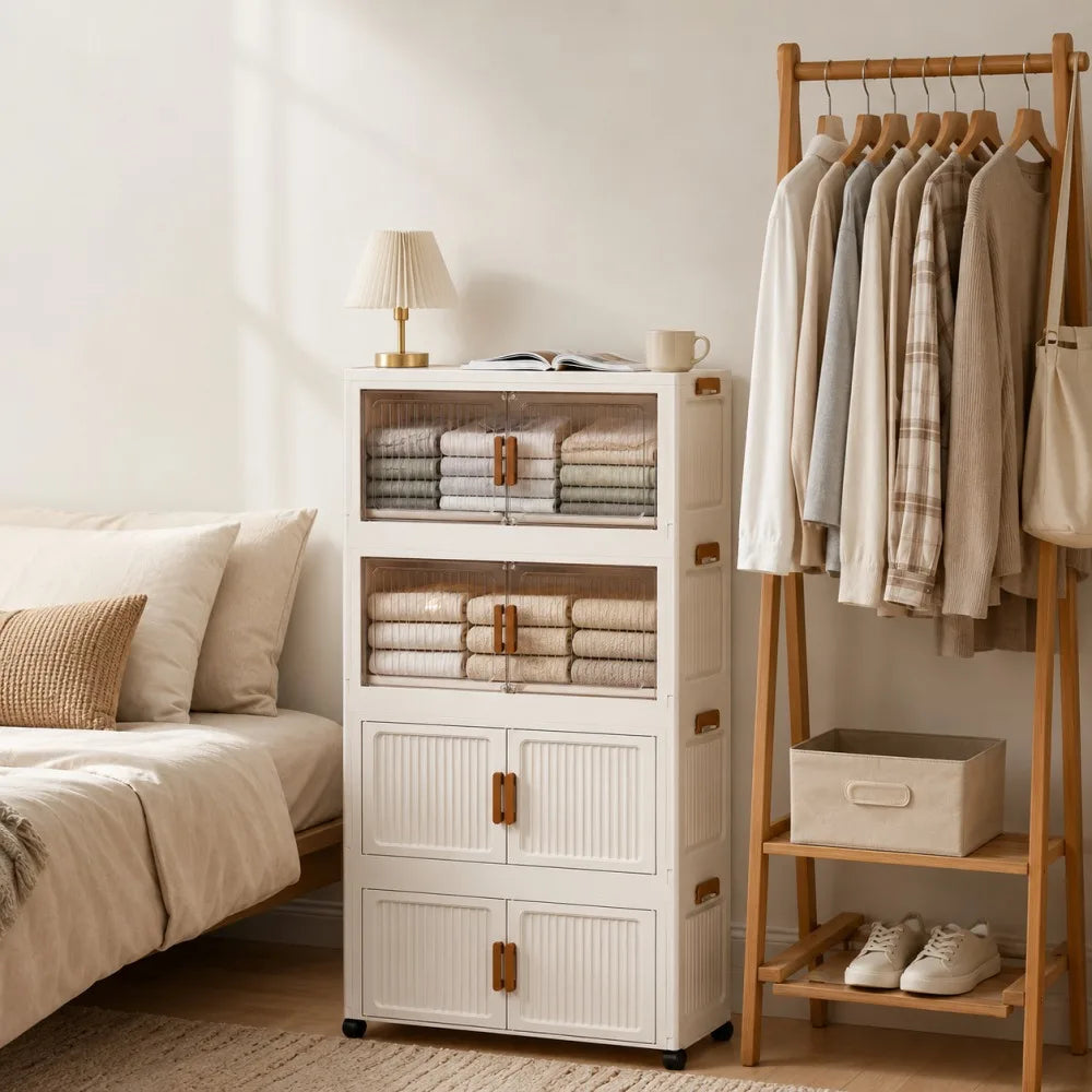 Foldable Rolling Clothes Storage Cabinet