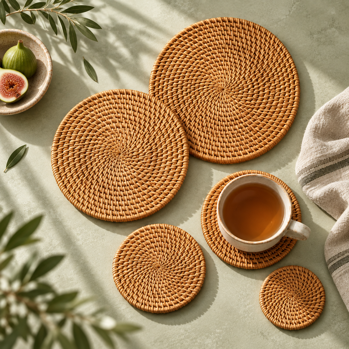 Untersetzer-Set aus geflochtenem Rattan