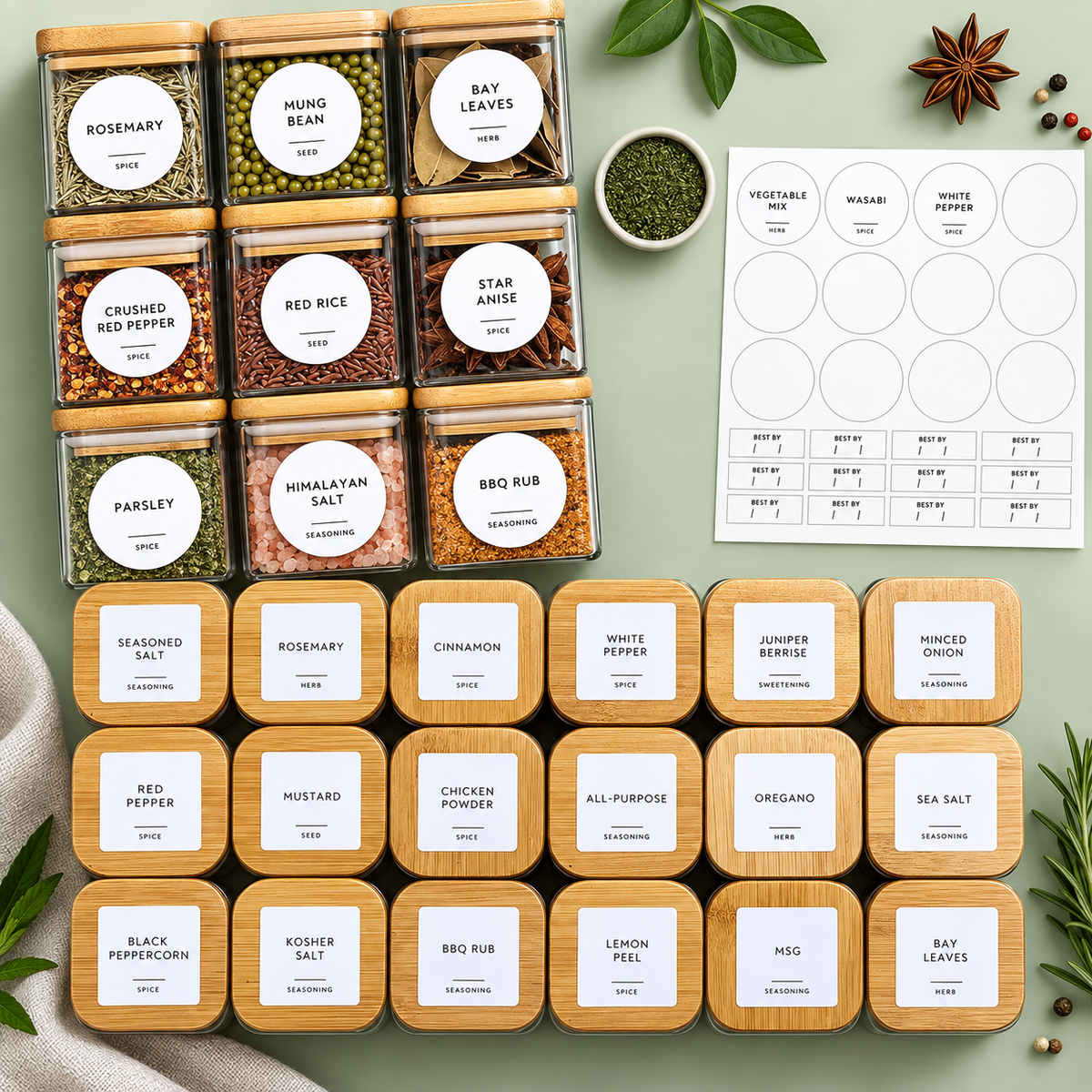 5oz Glass Spice Jar Set with Bamboo Lids