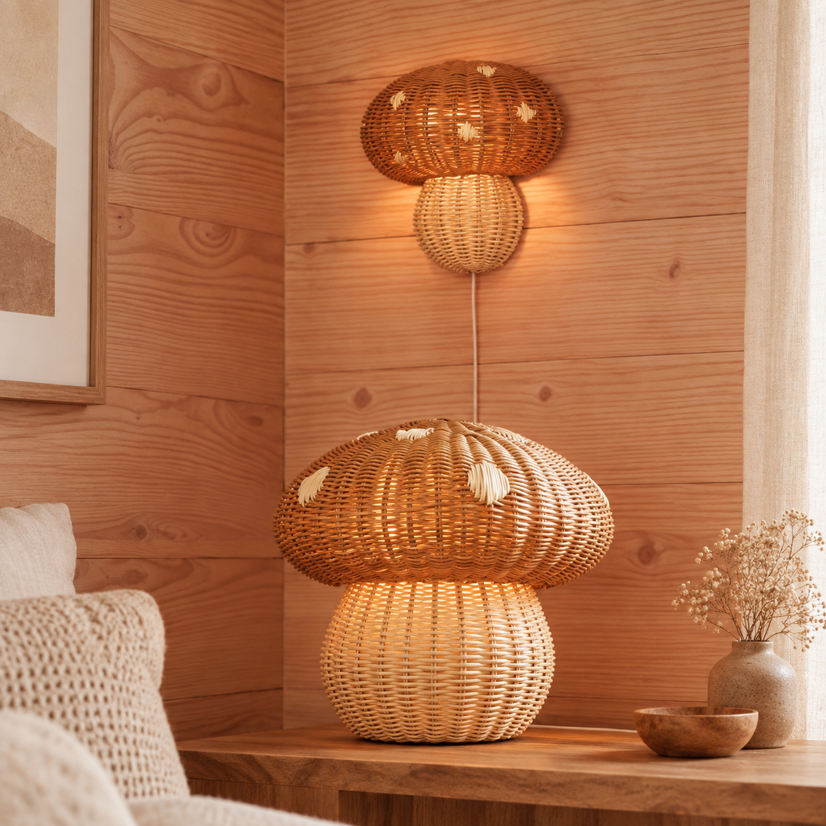 Lampenschirm aus rustikalem Rattan