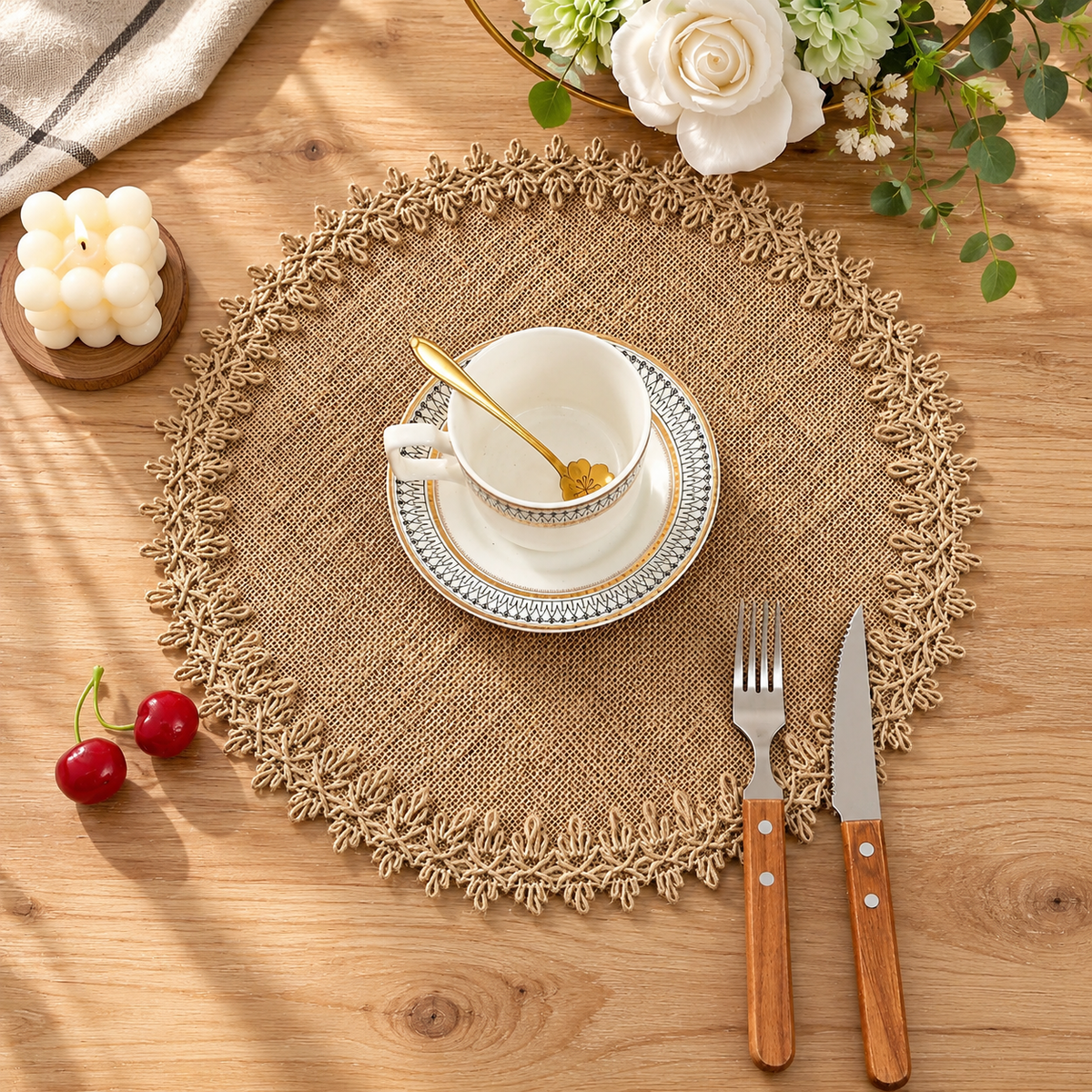 Geflochtene Jute-Platzsets Set