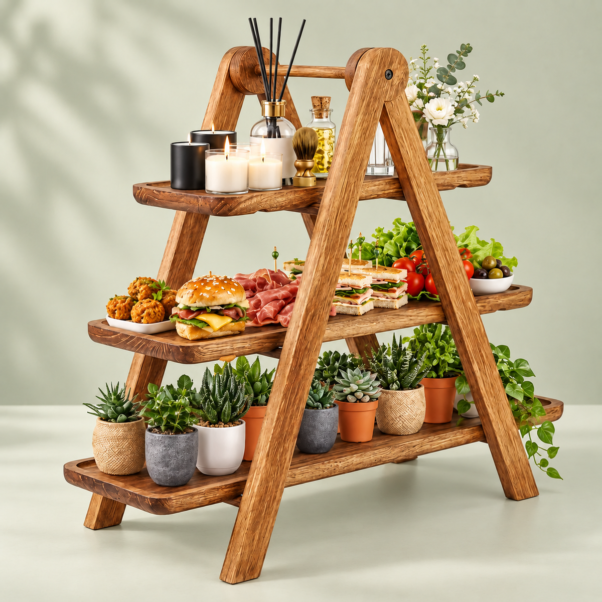3-Tier Wooden Serving Tray