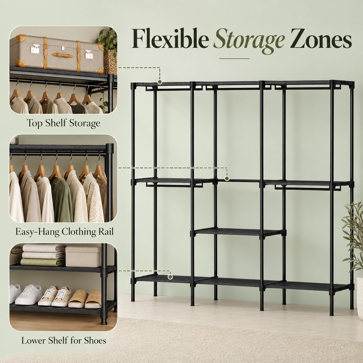 Portable 3-Row Wardrobe Closet