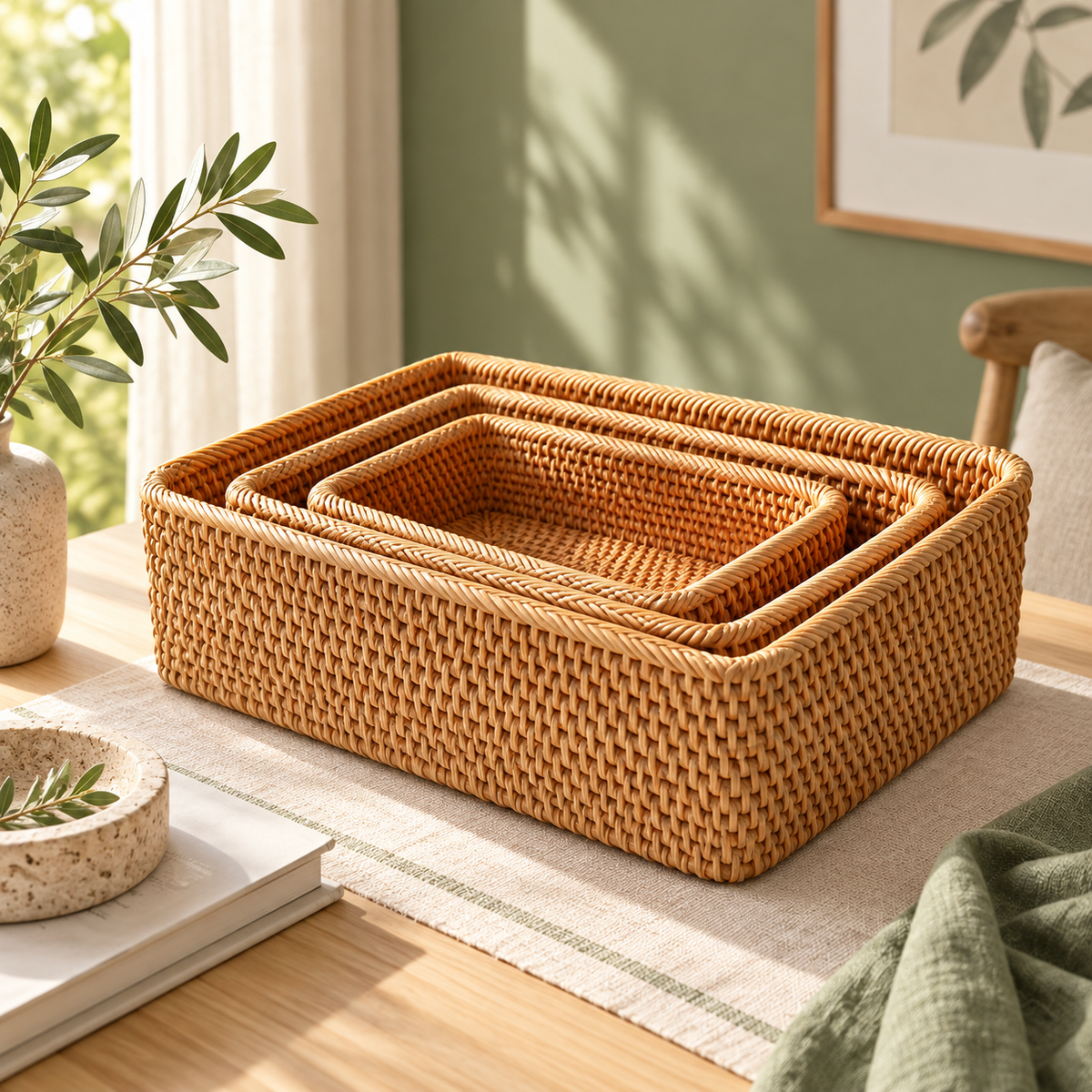 Rectangular Rattan Storage Basket