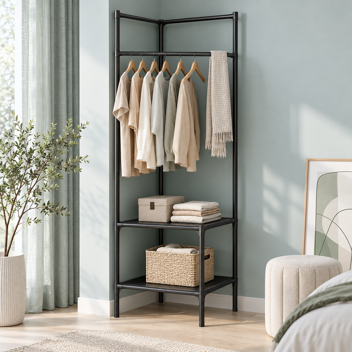 Detachable Multi-Tier Corner Coat Rack
