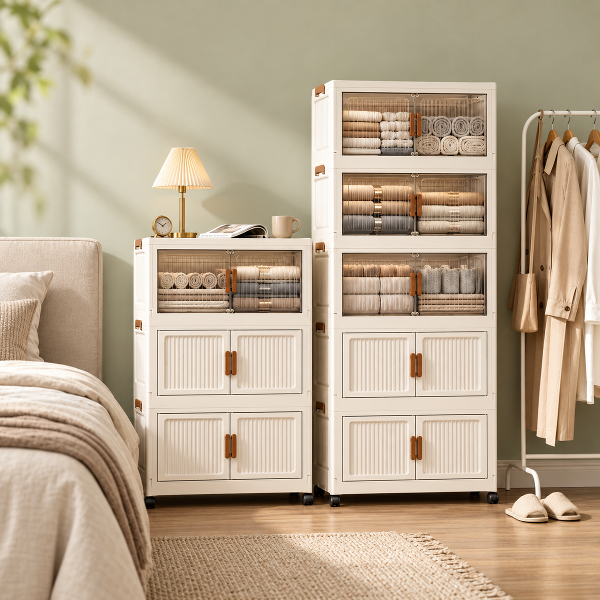 Foldable Rolling Clothes Storage Cabinet