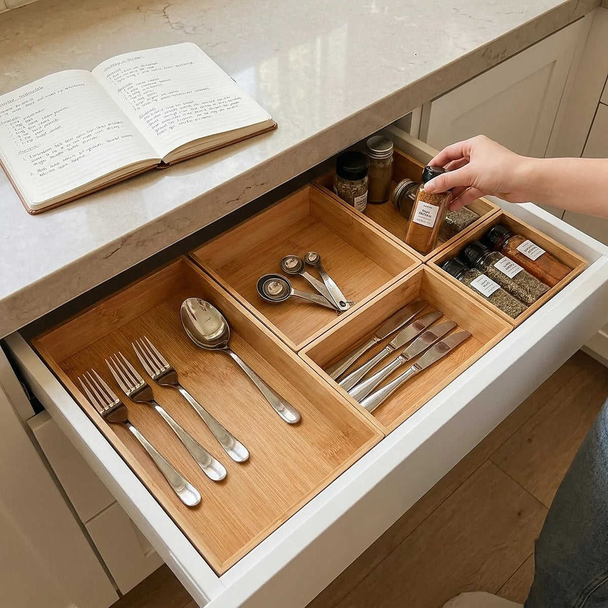 Bamboo Multi-Tray Drawer Organizer