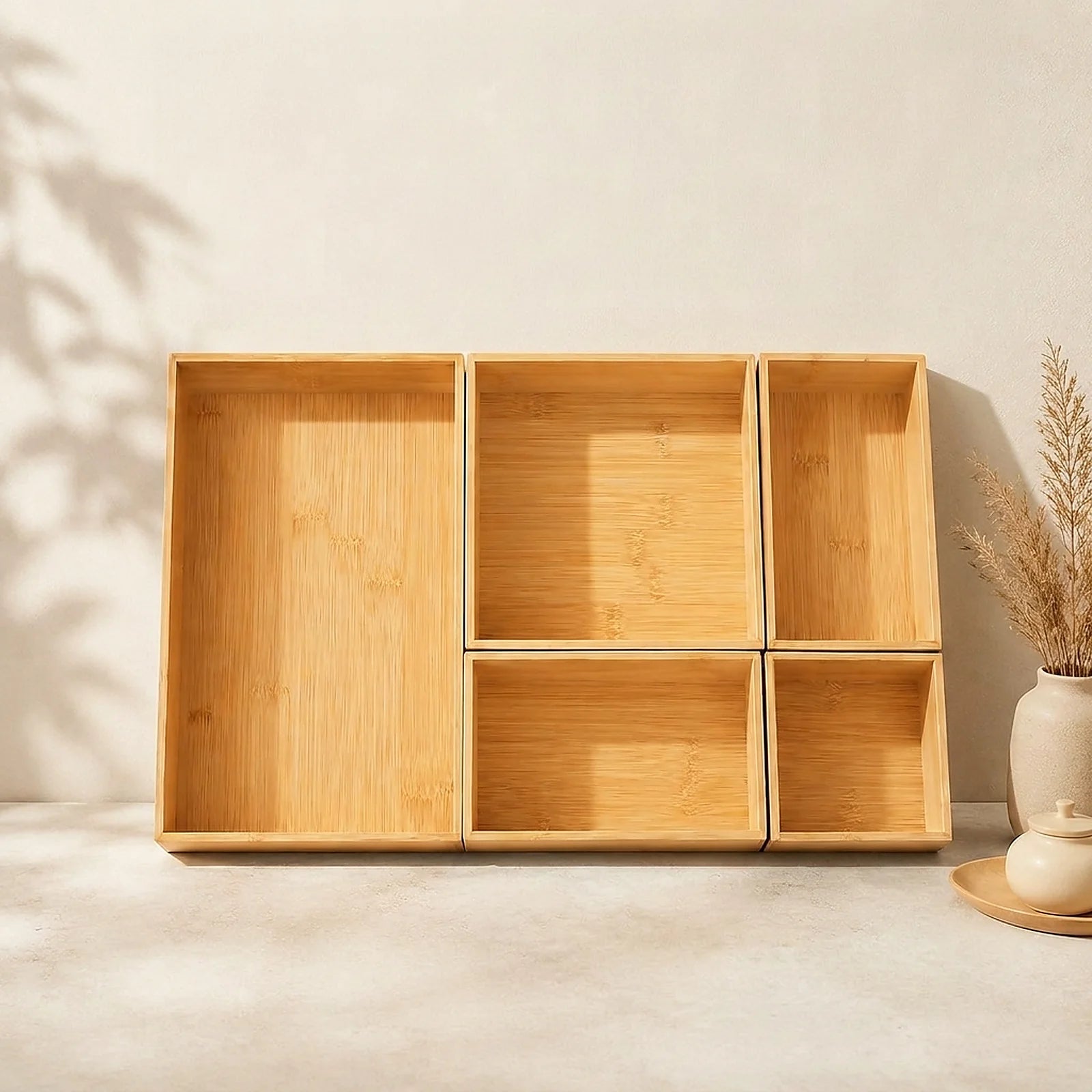 Bamboo Multi-Tray Drawer Organizer