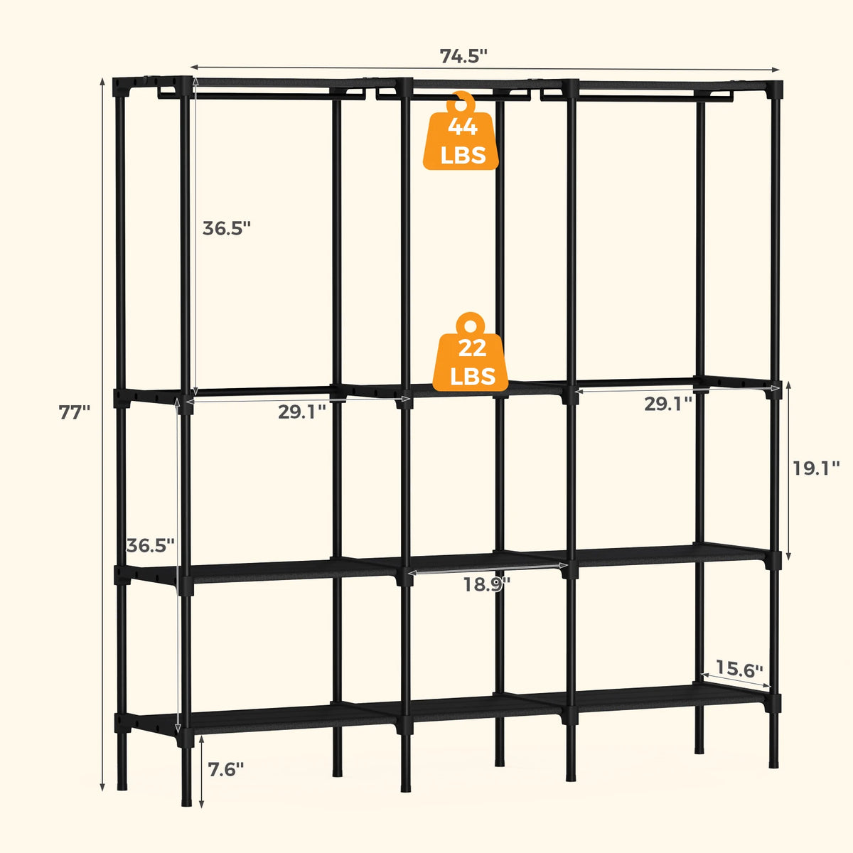 Portable 3-Row Wardrobe Closet