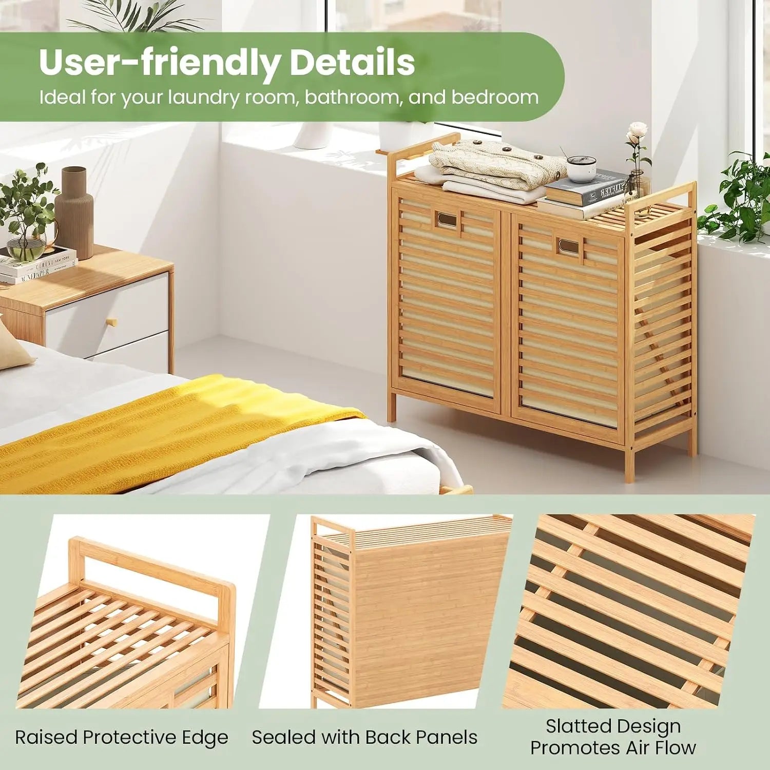 Bamboo Tilt-Out Laundry Hamper Cabinet