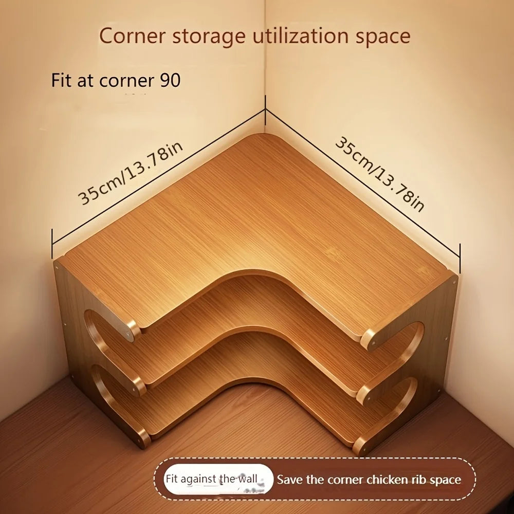 Natural Bamboo Corner Shelf Organizer