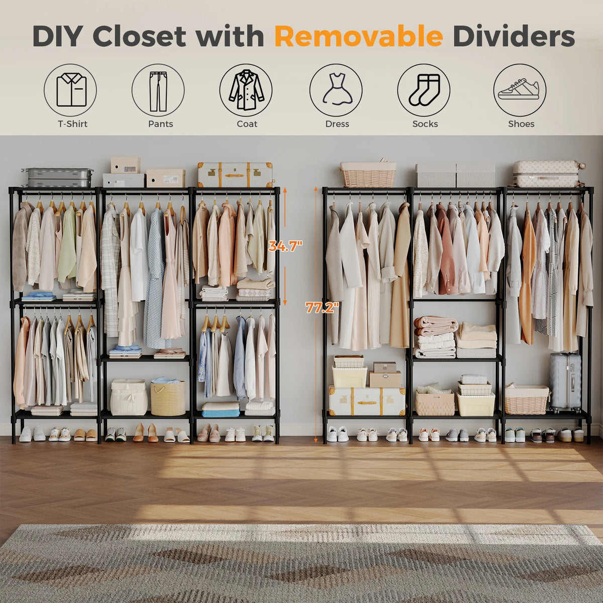 Portable 3-Row Wardrobe Closet