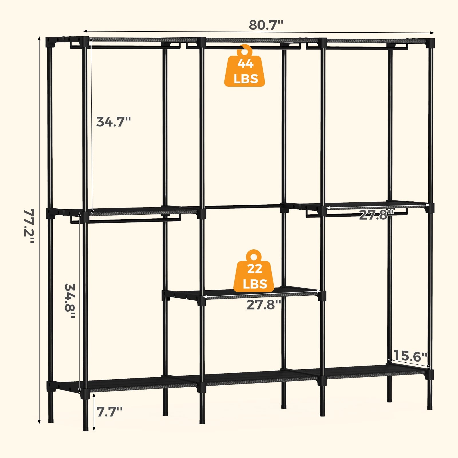 Portable 3-Row Wardrobe Closet