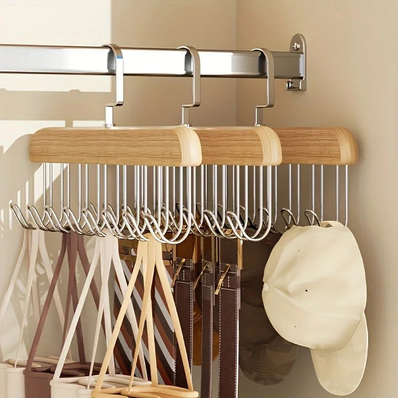 Multi-Hook Wooden Wardrobe Organizer