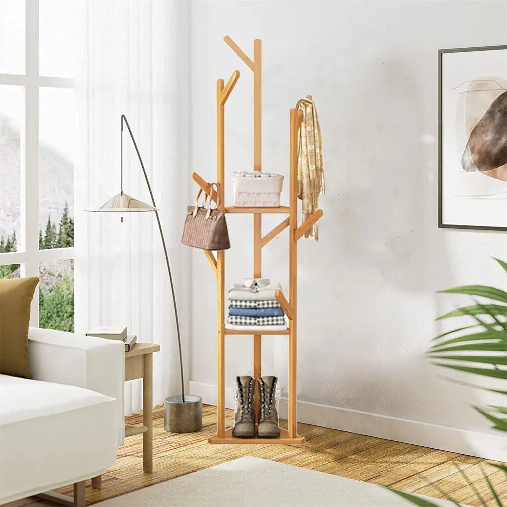 Bamboo Corner Tree Coat Rack Stand