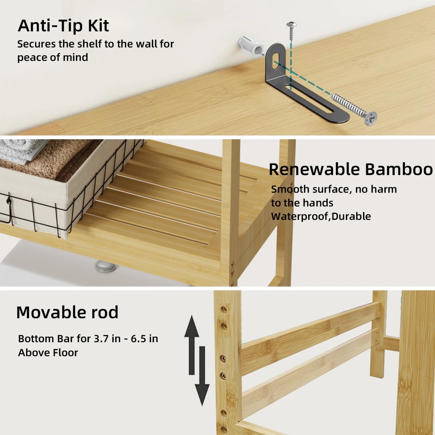 3-Tier Bamboo Over-Toilet Storage Organizer
