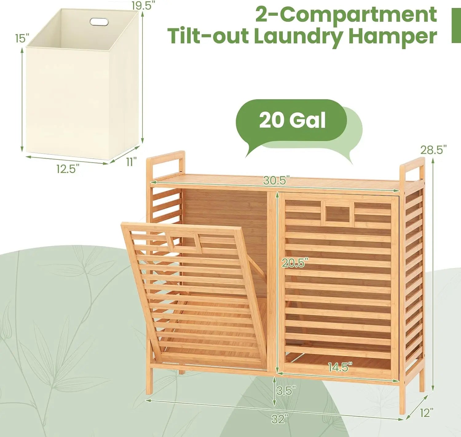 Bamboo Tilt-Out Laundry Hamper Cabinet