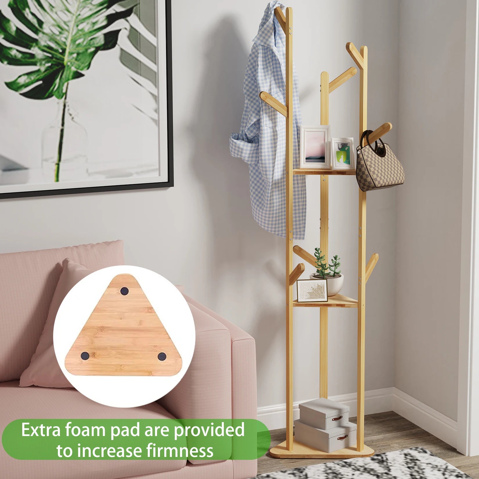 Bamboo Corner Tree Coat Rack Stand