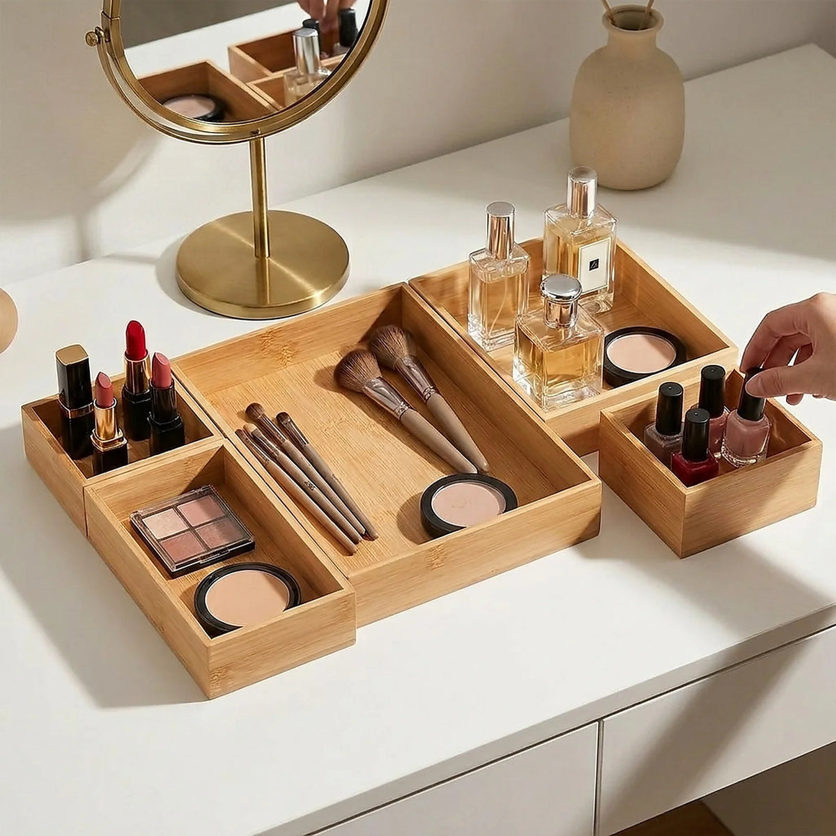 Bamboo Multi-Tray Drawer Organizer