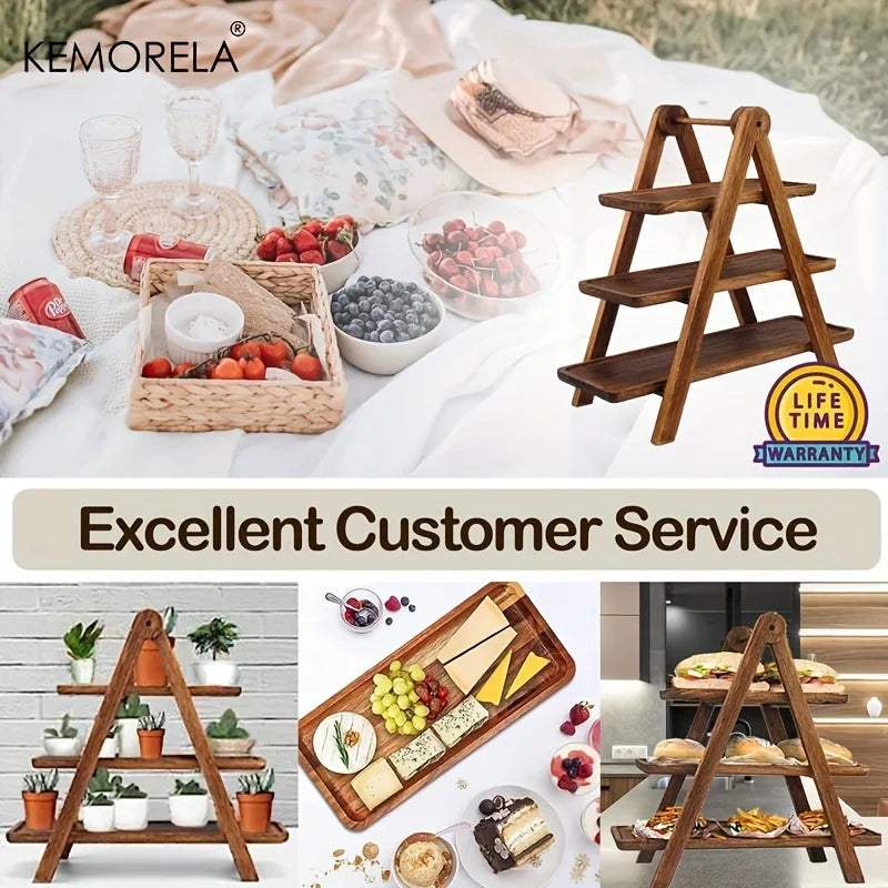 3-Tier Wooden Serving Tray