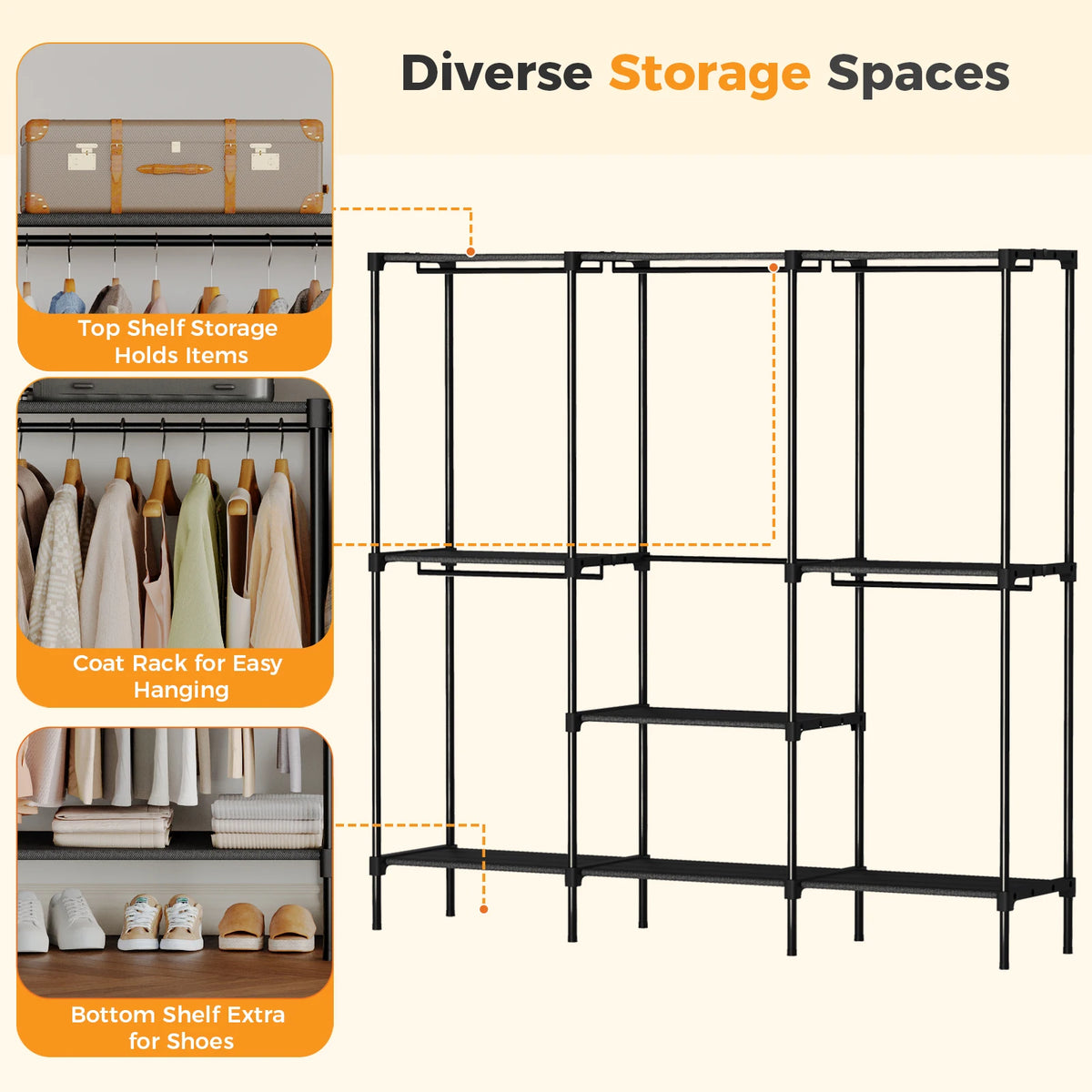 Portable 3-Row Wardrobe Closet