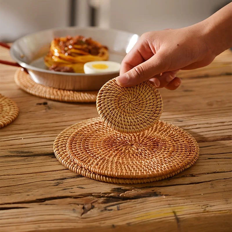 Woven Rattan Coaster Set