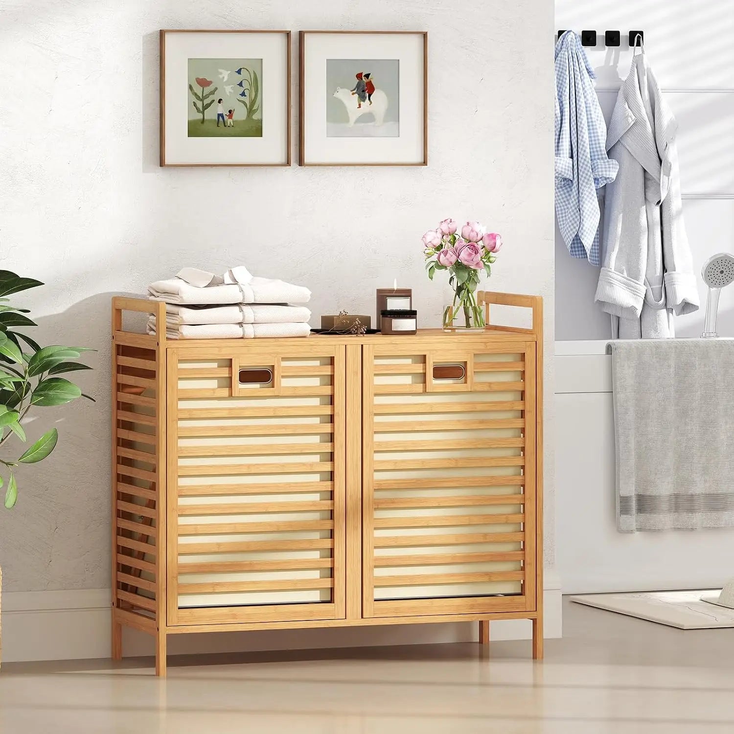 Bamboo Tilt-Out Laundry Hamper Cabinet