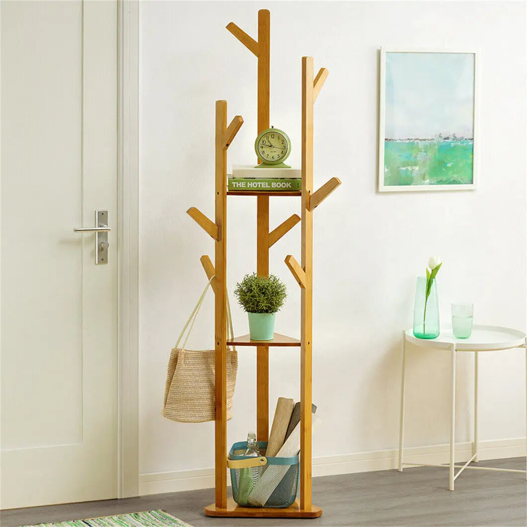 Bamboo Corner Tree Coat Rack Stand