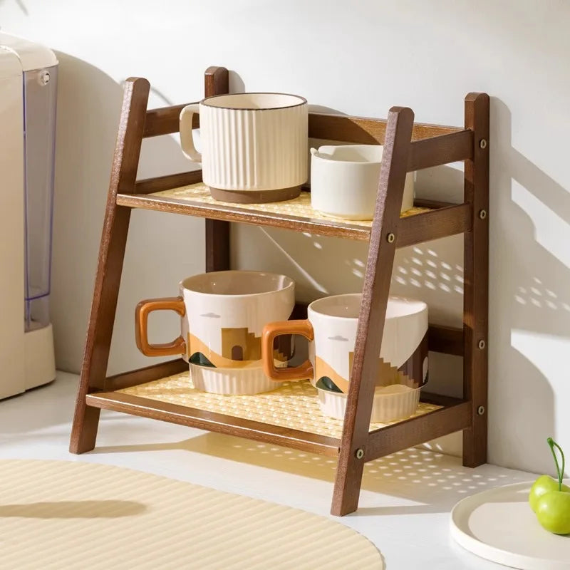 Bamboo Coffee Cup Storage Shelf