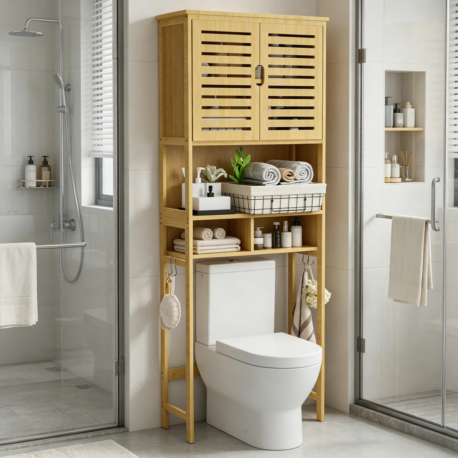 3-Tier Bamboo Over-Toilet Storage Organizer