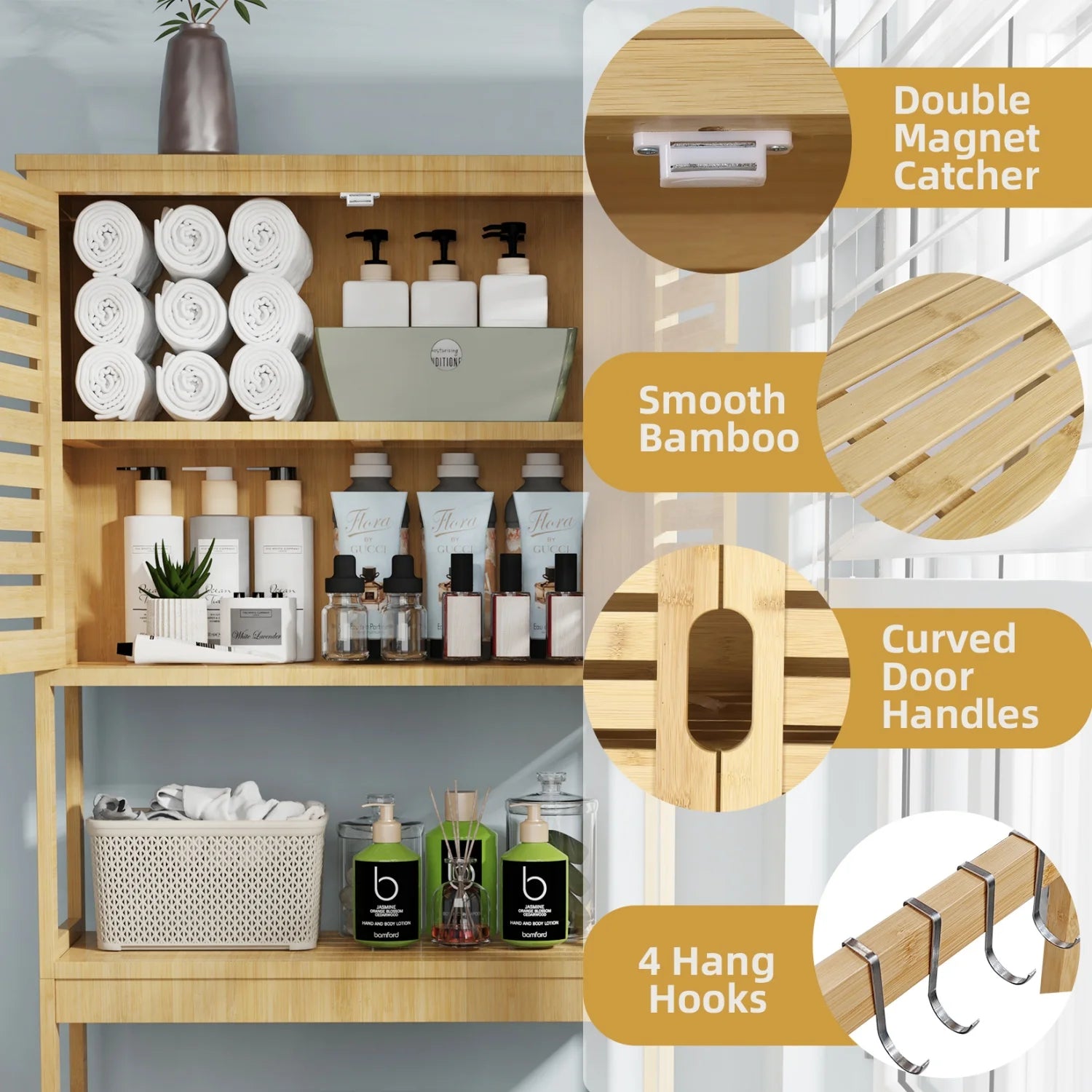 3-Tier Bamboo Over-Toilet Storage Organizer