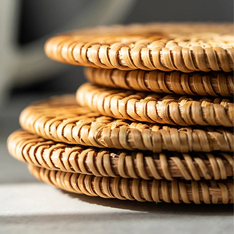 Woven Rattan Coaster Set